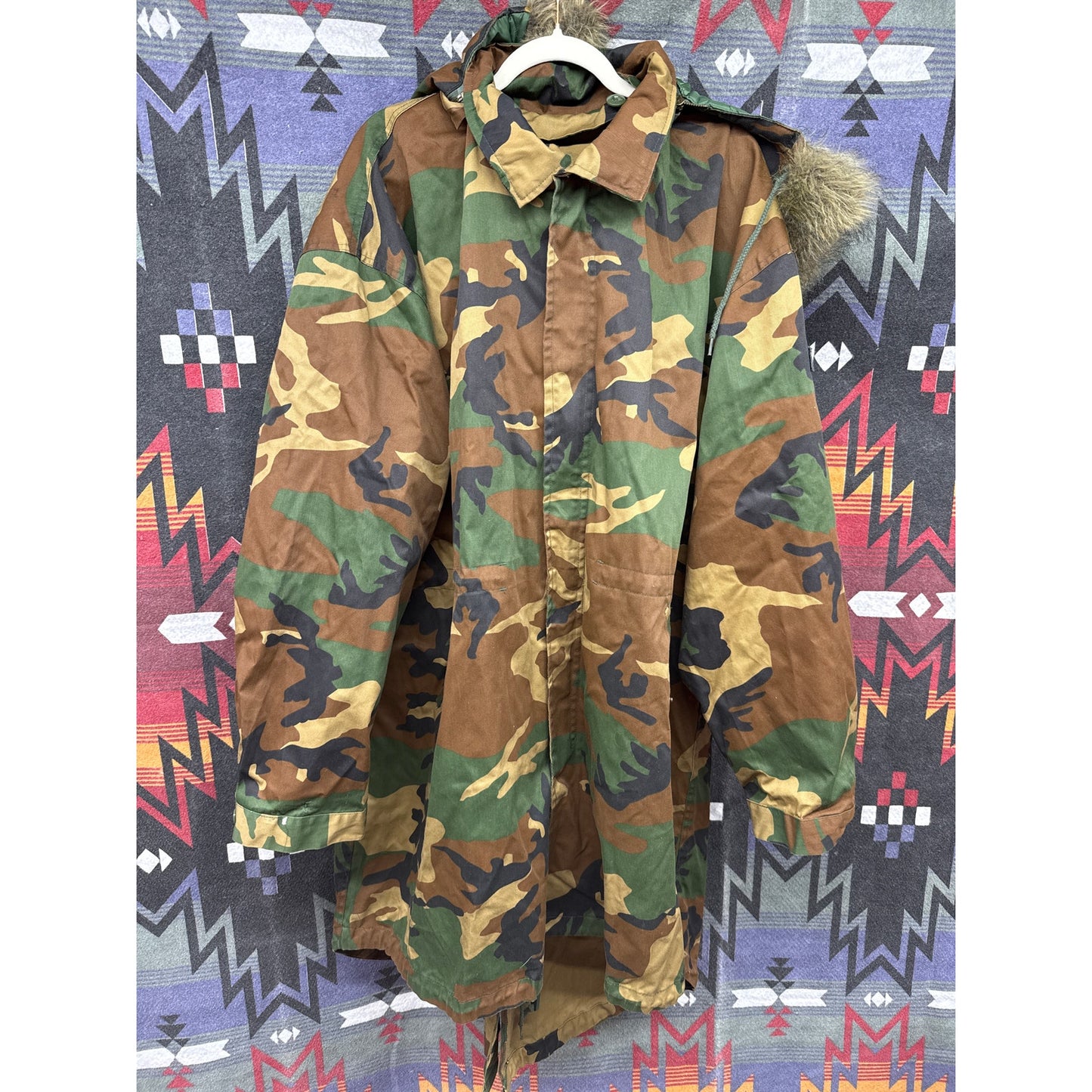 Oversized Outer Layer Military Camo Faux Fur Coat XL Glam Gorpcore Streetwear
