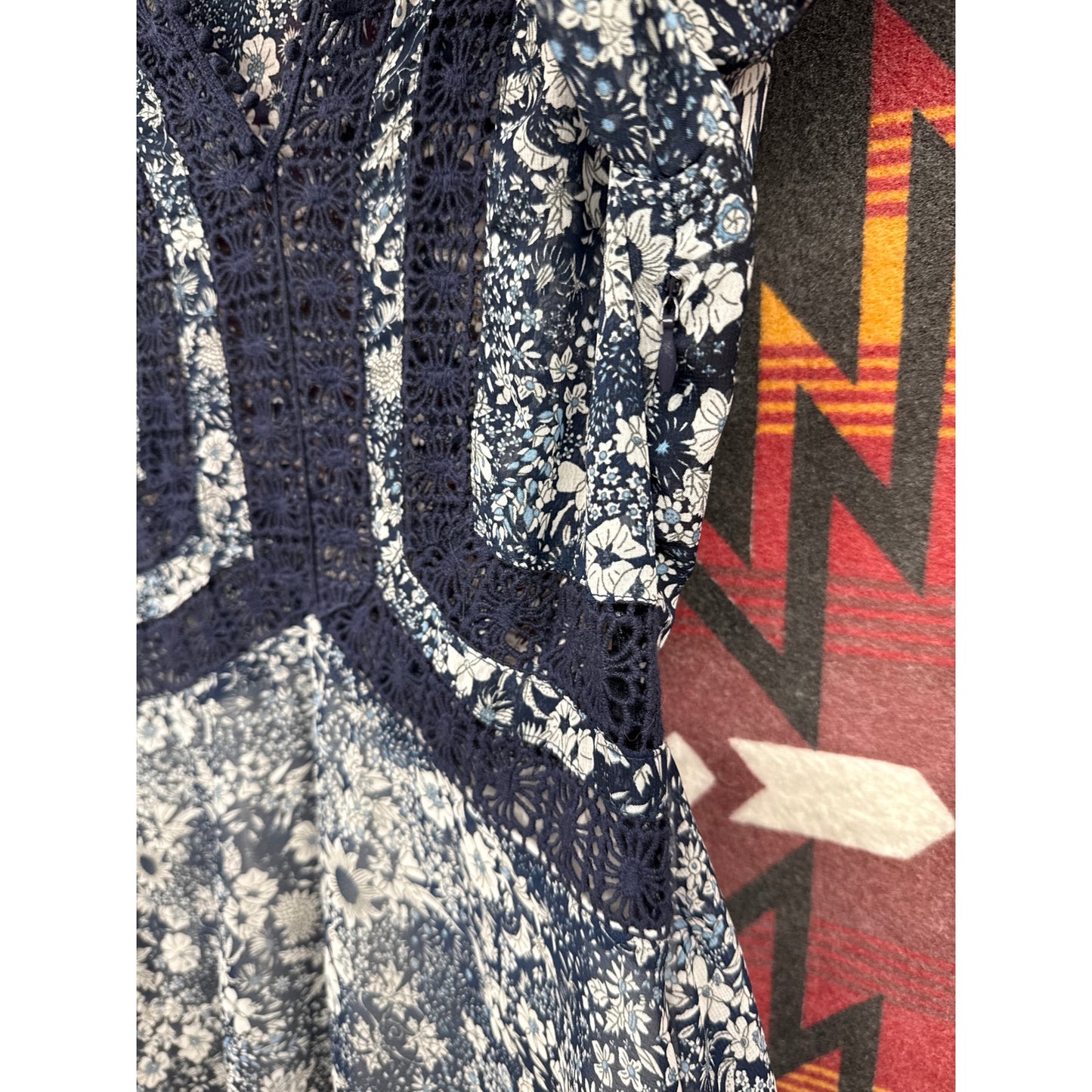 Lucy Paris Women's Sheer Blue Prairie Cottage Hippie Fairy Lace Mini Small Dress