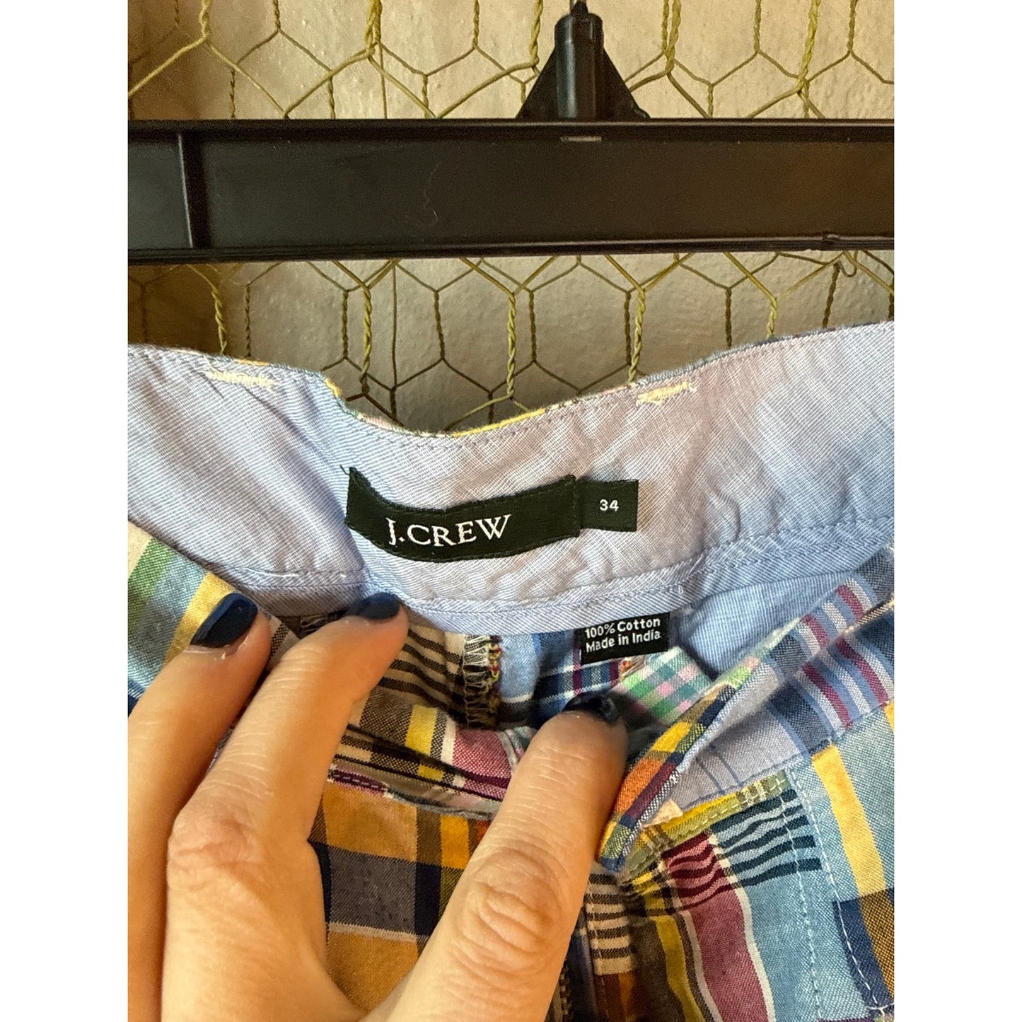 Men’s J.Crew Yacht Shorts Checkerboard Plaid Size 34 100% Cotton Summer Colorful