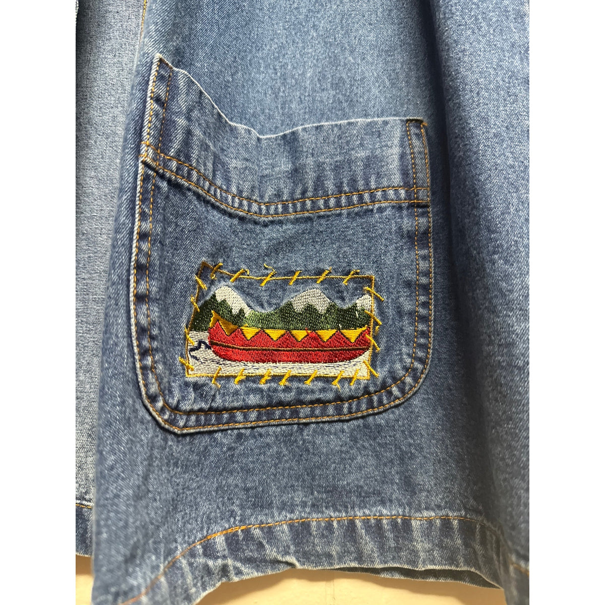 Vintage Casey Coleman Large 90s Denim Collared Jacket Outdoors Northwoods Canoe