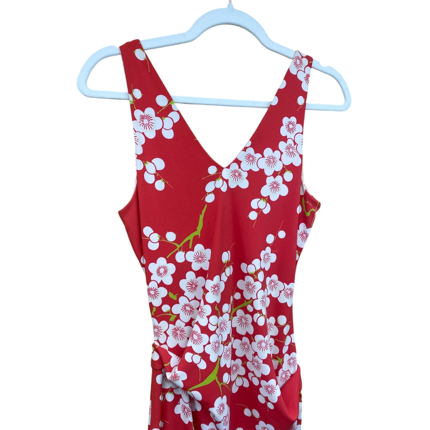 90s Y2K Vintage Nicole Miller Women's Red Ruched Cherry Blossom Mini Dress 10