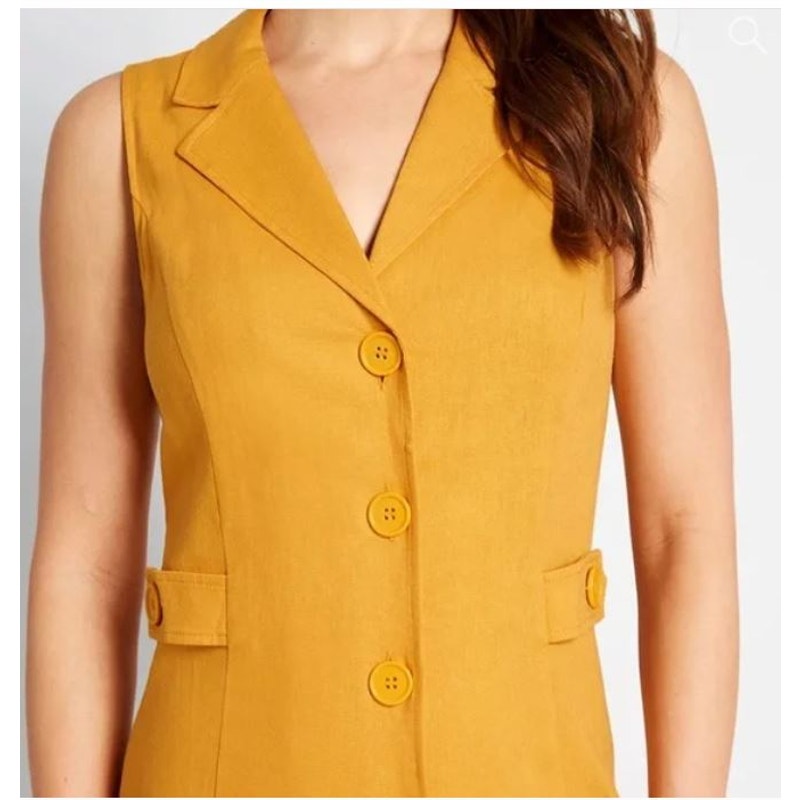 Modcloth Women's Mini Button Front Linen Dress 8 Yellow Retro