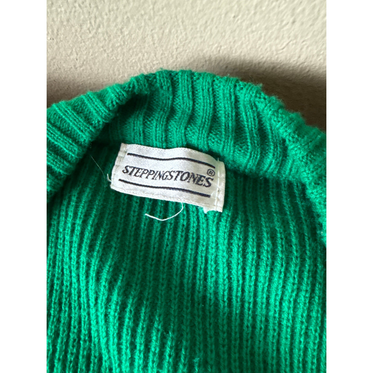 Vintage Unisex SteppingStones Knit Sweater XL 70s Wool Kelly Green Academia