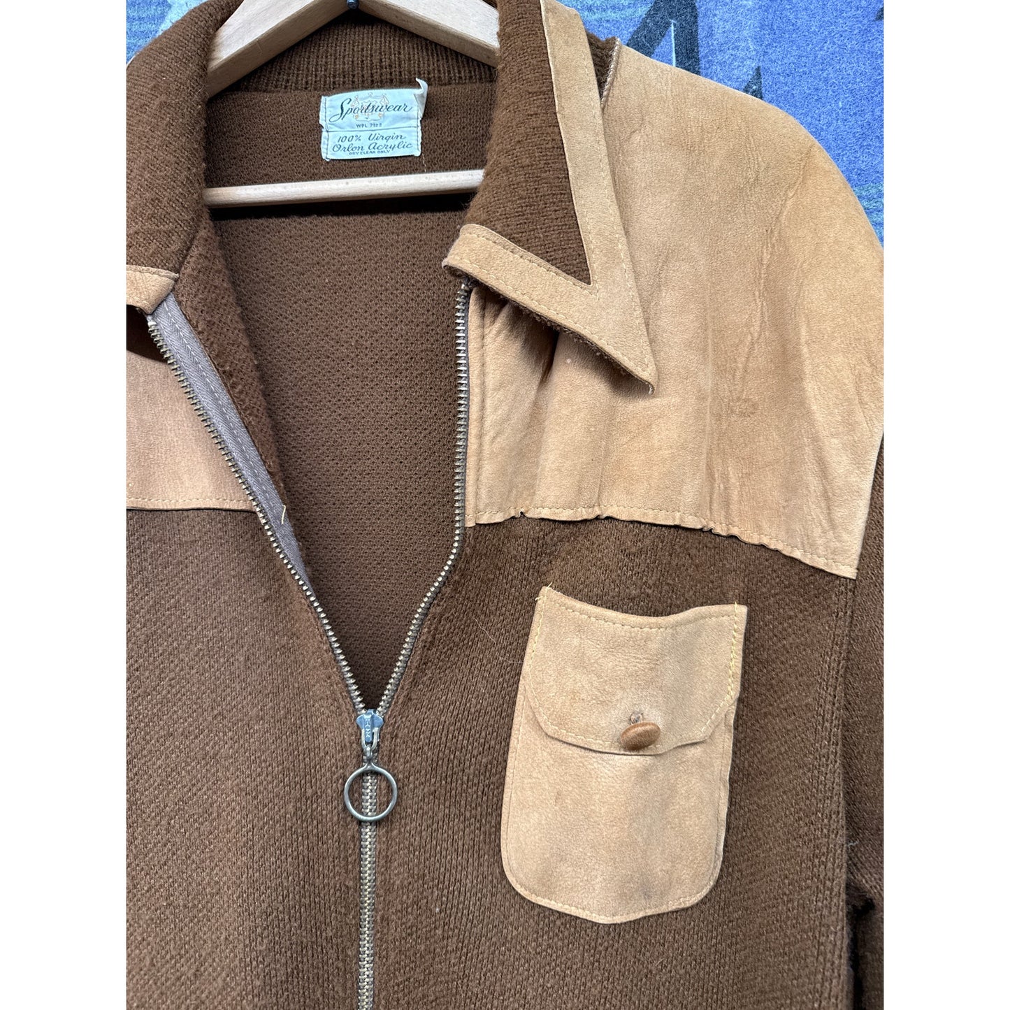 Sportswear Vintage 1970s Men's  Zip Up Knit Jacket Breast Pocket XL Brown Retro