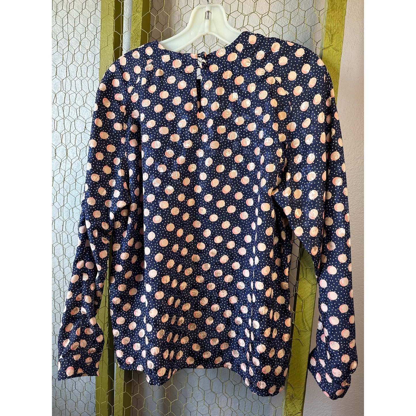 Michelle Stewart Size Small Pattern Long Sleeve Blouse Spring Navy