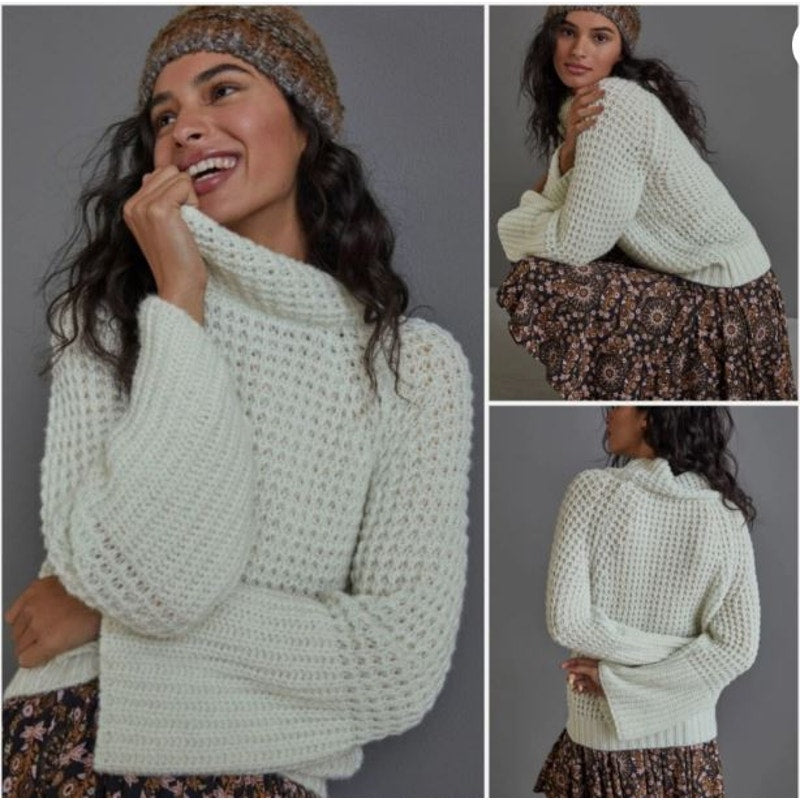 Anthropologie Maeve Wool Blend Dionne Bell Sleeve Sweater Mint Stretchy Medium