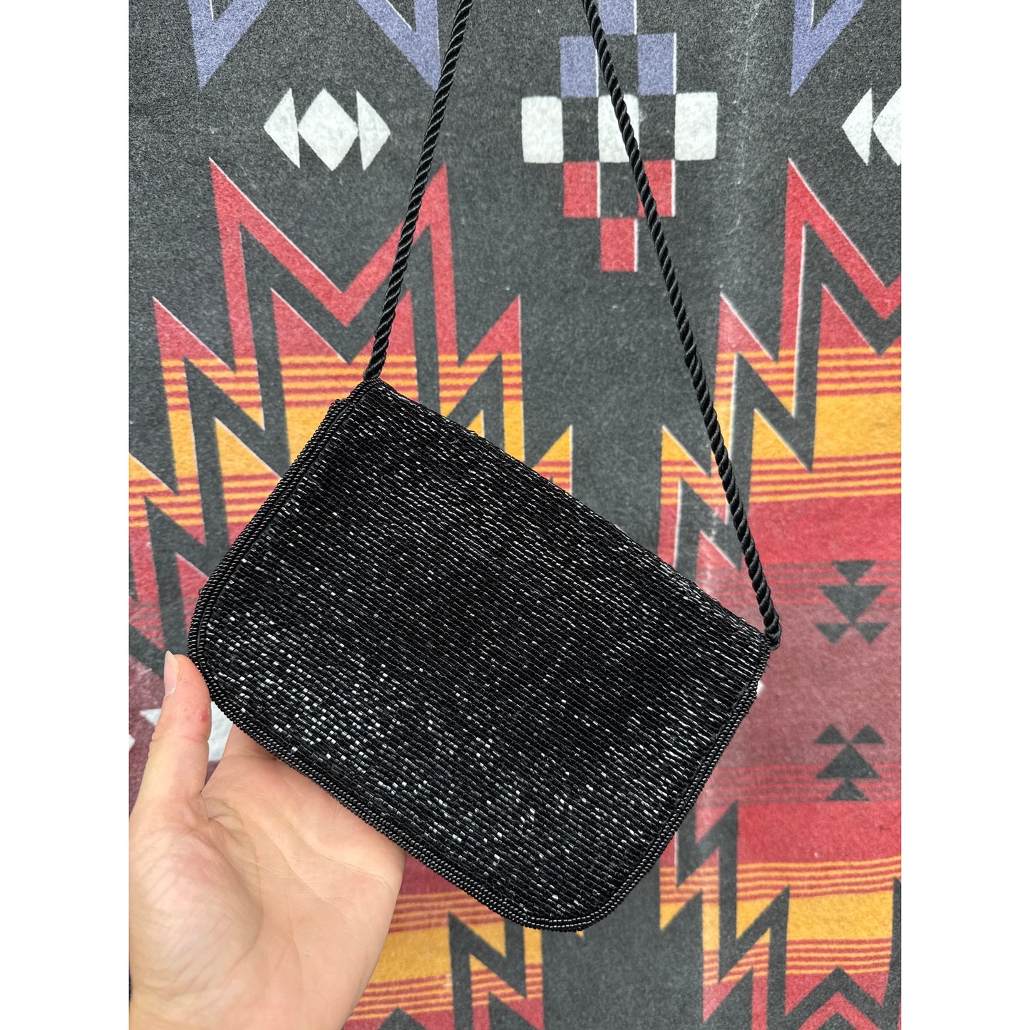 Vintage Purse Beaded Bow Shoulder Black Gatsby Gold Sparkle Black Tie Glamour