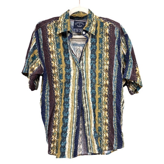 Solutions Men's Vintage Button Down Shirt Striped Medium Floral Funky 70s Vibes