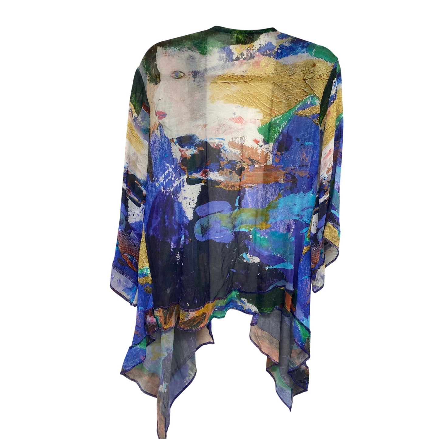 Sterling Styles Women's Artsilk Kimono Duster Handkerchief Flowy Watercolor