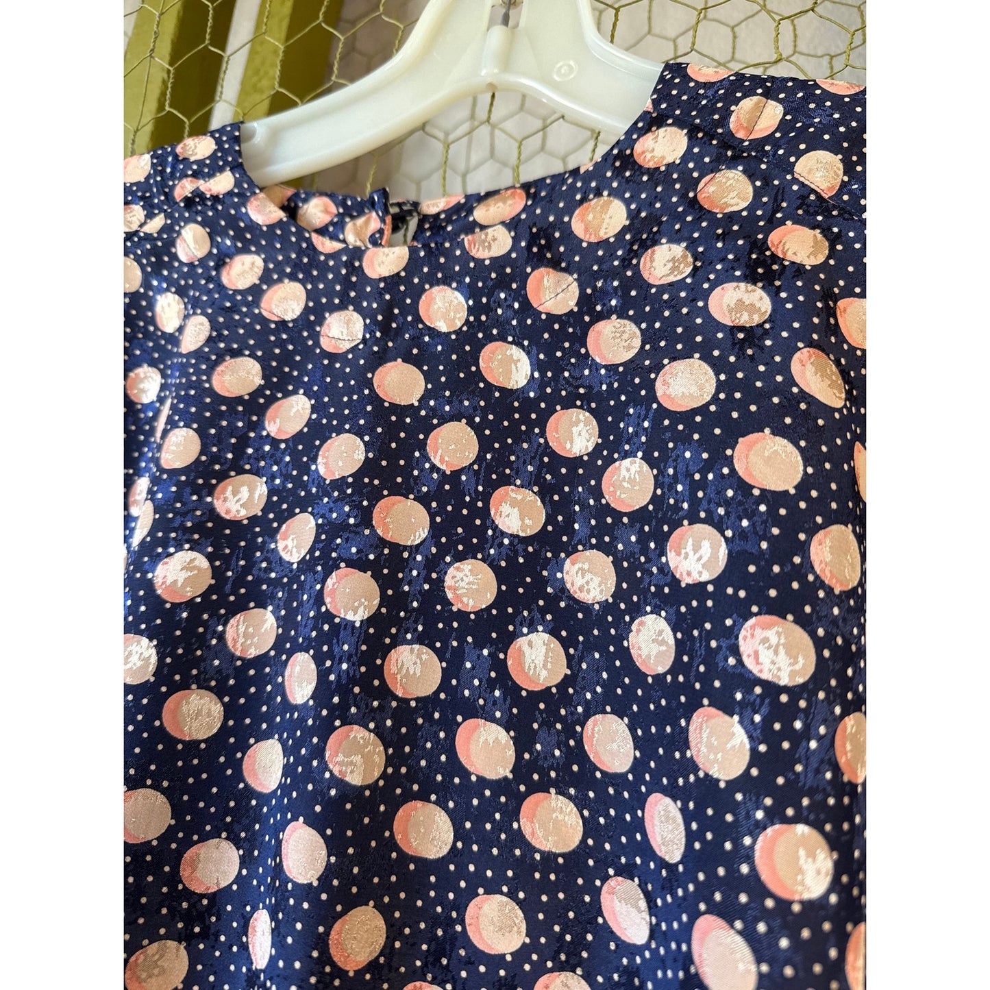 Michelle Stewart Size Small Pattern Long Sleeve Blouse Spring Navy
