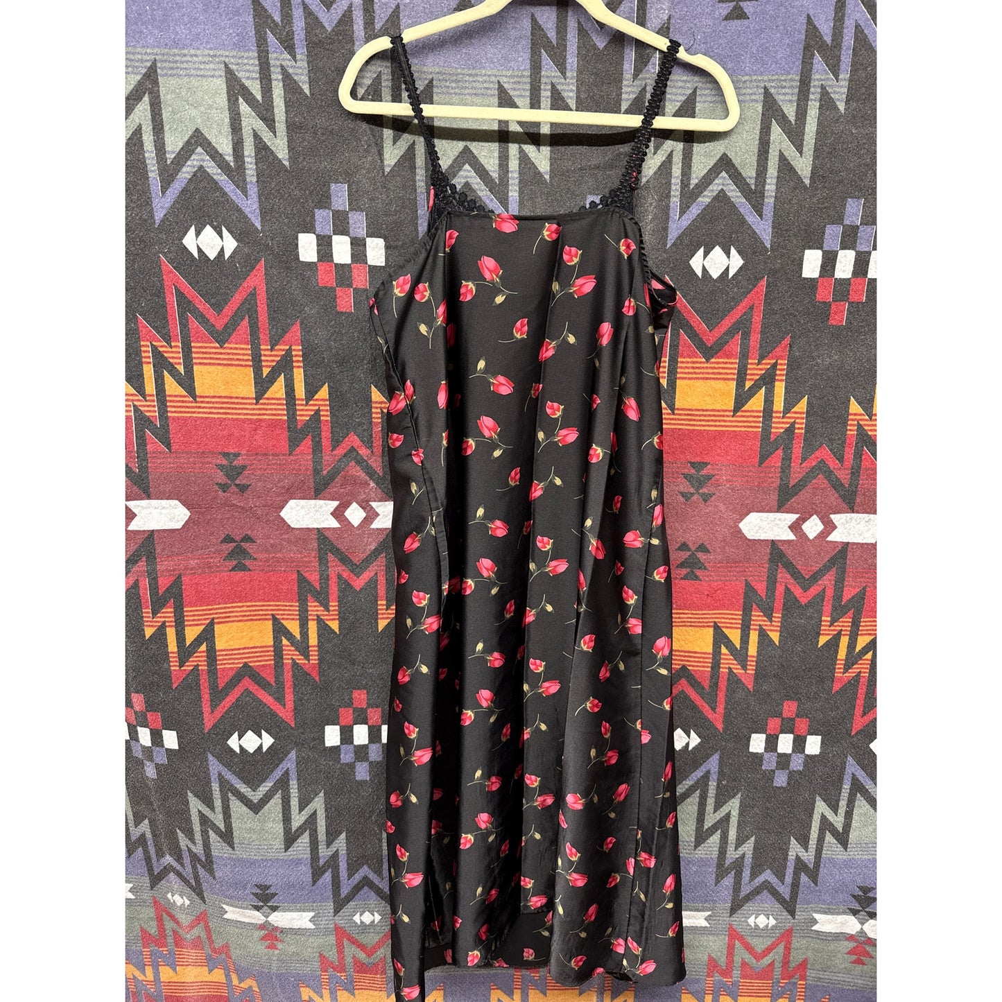 Vintage Intimate Essentials Large Nightgown  Black Tulip Pink Sleep Sexy Lingerie