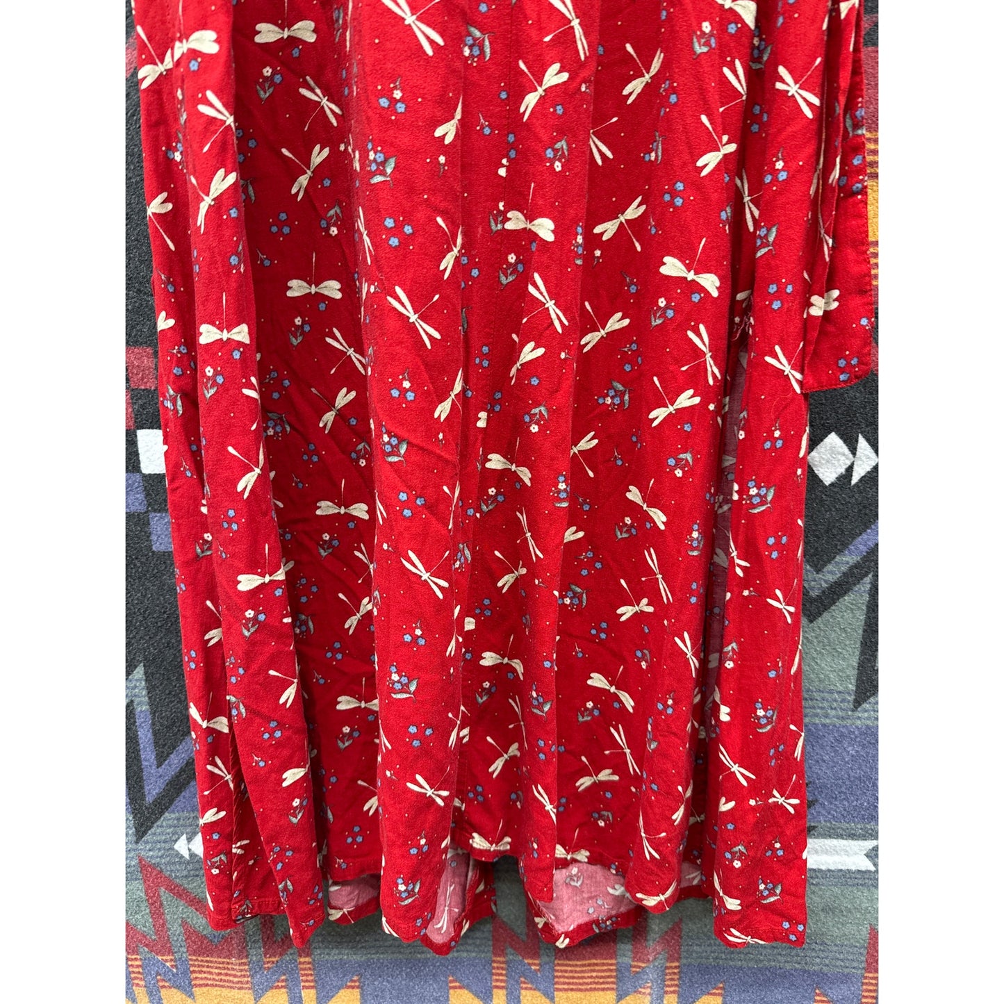 Fashion Bug Vintage 90s Maxi Dress Red Sun Dress Dragonfly Modest Gilmore Y2K 12