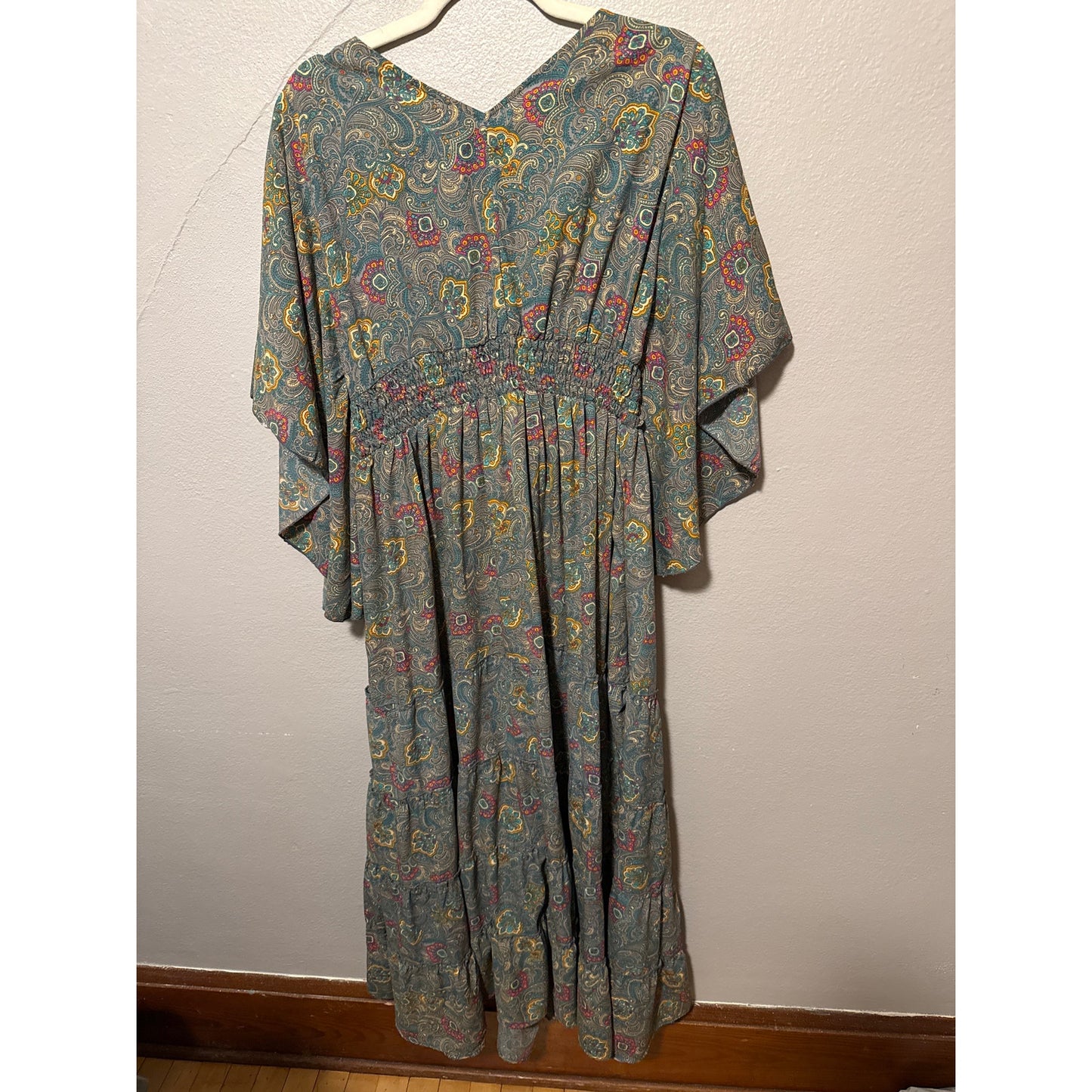 Boemo Anthropologie Medium Turquoise Bohemian Peasant Maxi Dress Fairy