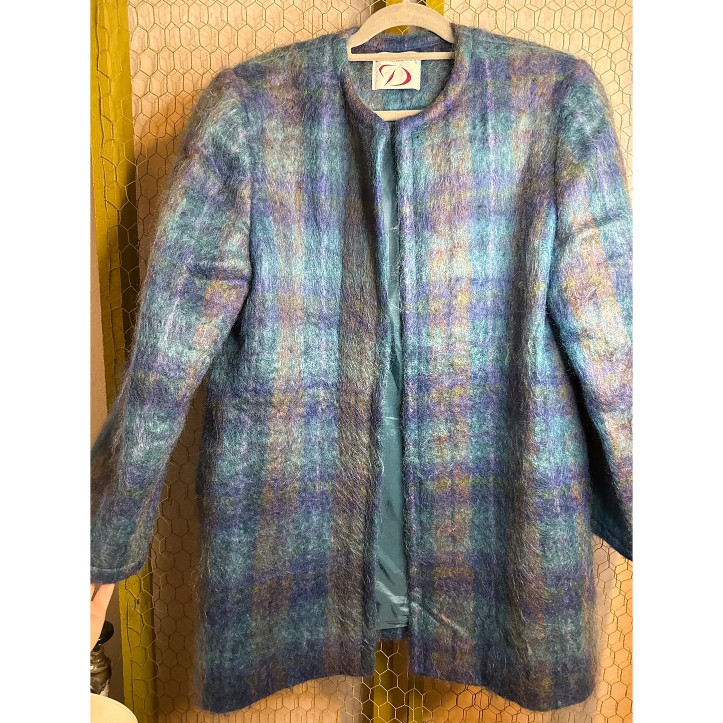 Doncaster Women's Vintage Open Jacket, Size 14, Blue Green Mohair