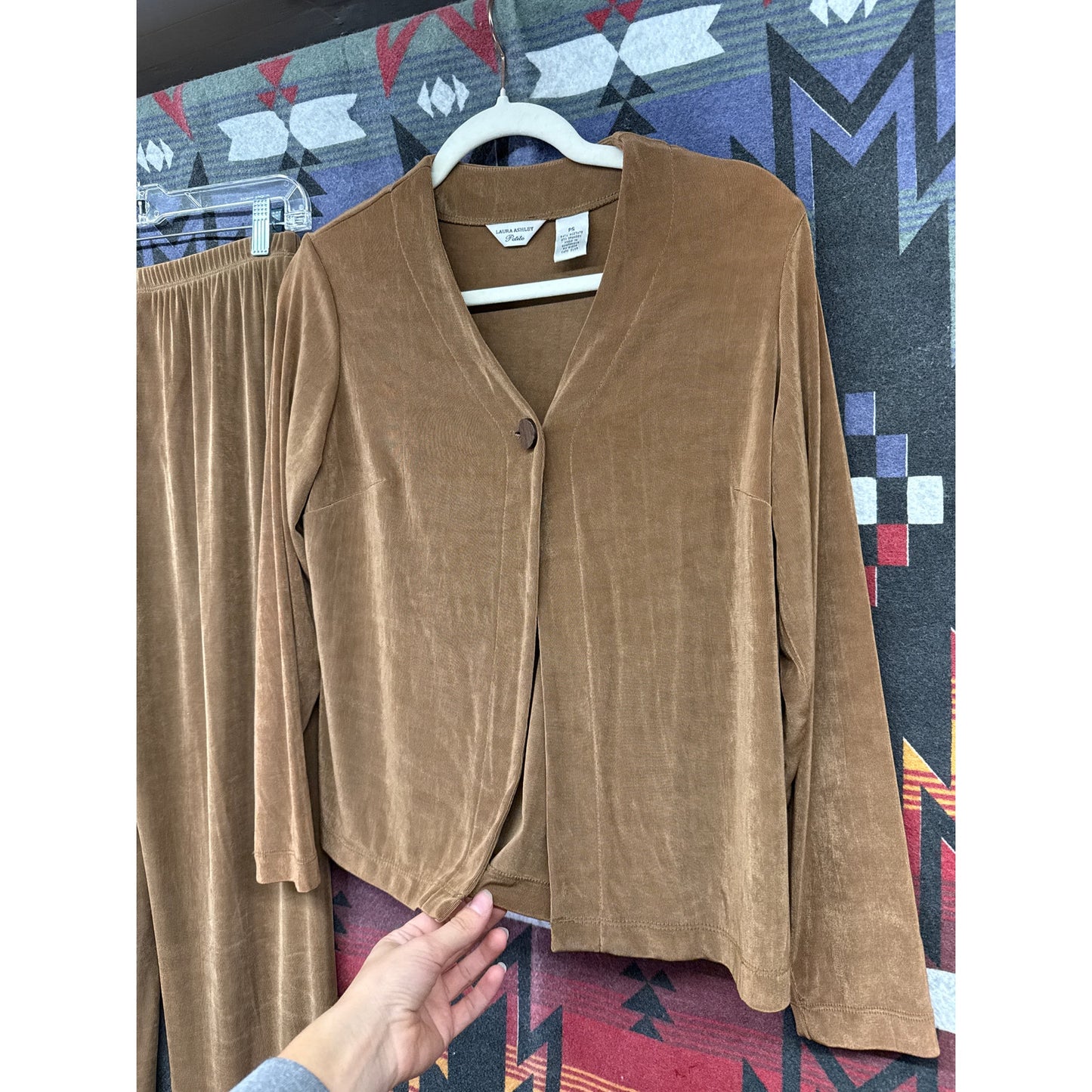 Laura Ashley Women's Pant Suit Set Spandex Stretchy Brown Y2K 90s Small Petite