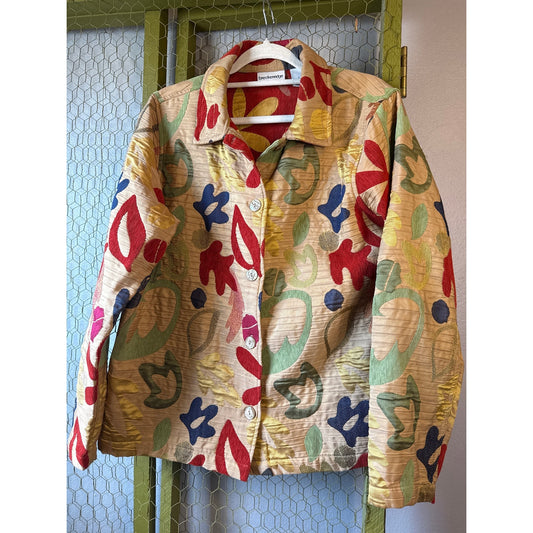 Breckenridge Large Blazer Jacket Beige Iridescent Buttons Vintage Artsy Colorful