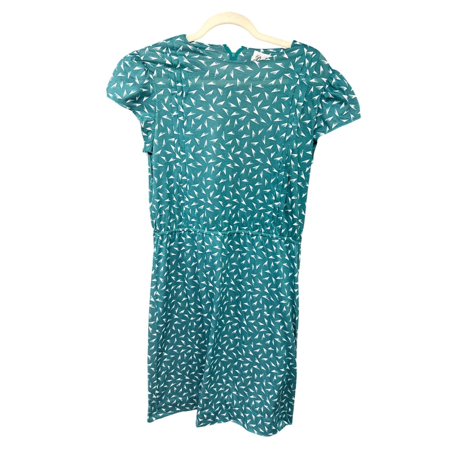 Vintage 80s Darian Women Teal 10 Dress Professional Modest Geometric Quirky