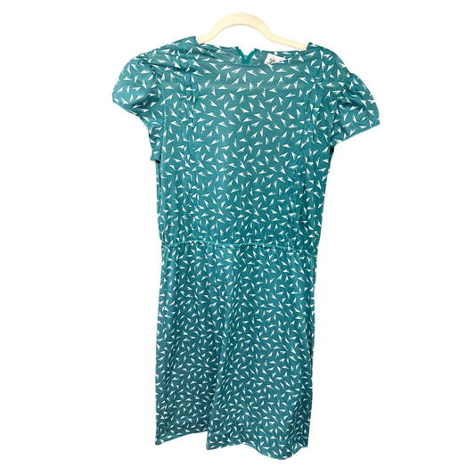 Vintage 80s Darian Women Teal 10 Dress Professional Modest Geometric Quirky