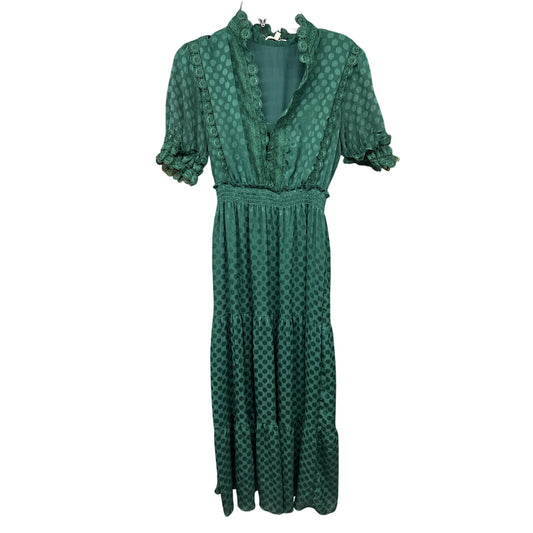 Max Studio Lace Maxi Dress Small Emerald Kelly Green Polka Dot Ruffle Coquette