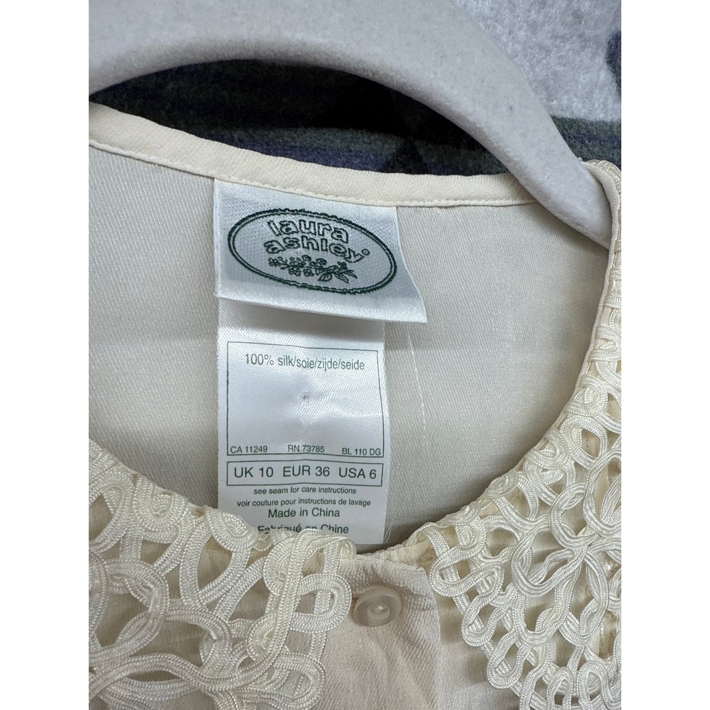 Laura Ashley Cream Sheer Top Collared Vintage Silk Sweet Coquette Timeless Lace