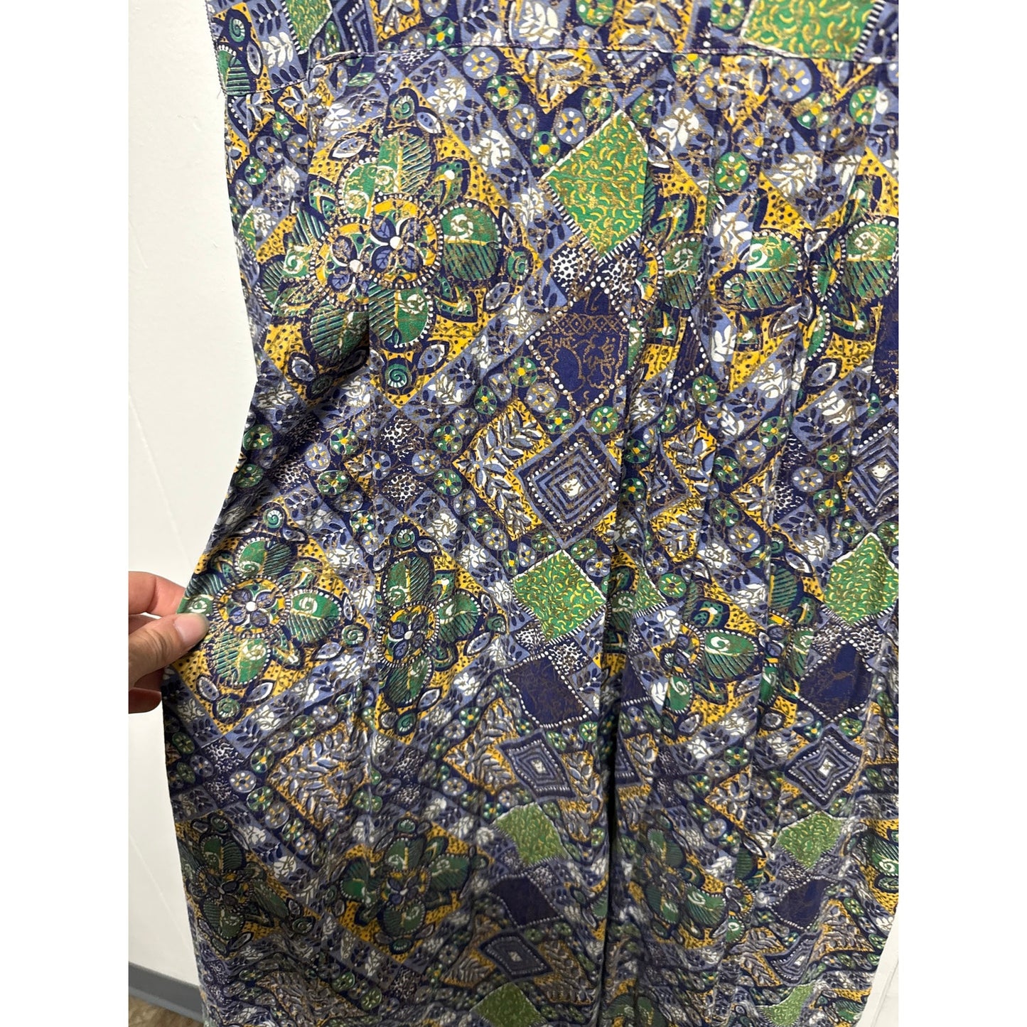 Homemade 50s dress Beautiful Pattern Size Small Summer Church Green Blue Nature