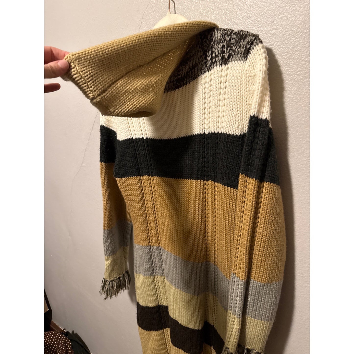 Lemo Vintage Y2K Striped Hooded Cardigan Large Knit Millennial Preppy Phoebe