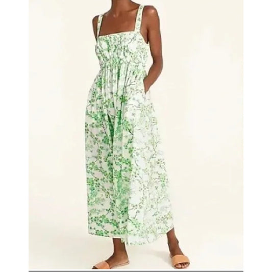 J. Crew Dress Plus 24 Pockets Maxi Summer Resort Vacation Leaves Green Nature