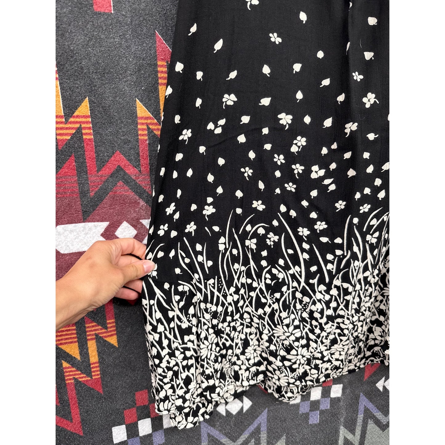 Cathy Daniels Vintage Black Maxi Skirt XL Nature Earth Fairy Forest Boho Leaf