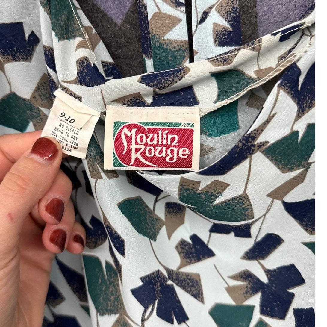 Moulin Rouge Women's Dress Vintage Sheer Leaves Art Camp 80s Trees Nature XL