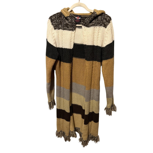 Lemo Vintage Y2K Striped Hooded Cardigan Large Knit Millennial Preppy Phoebe