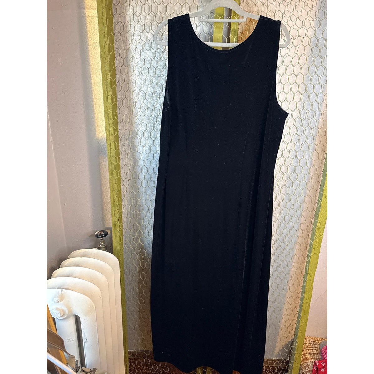Vintage Black Velvet Formal Maxi Dress Classic XL 22 Vampire Whimsygoth Emo Goth