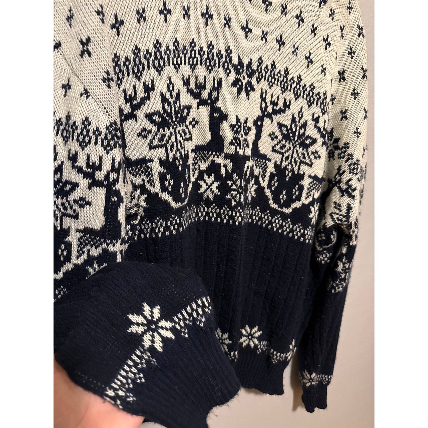 Ash Creek Trading XL Sweater Christmas Reindeer Cream Winter Nordic Navy
