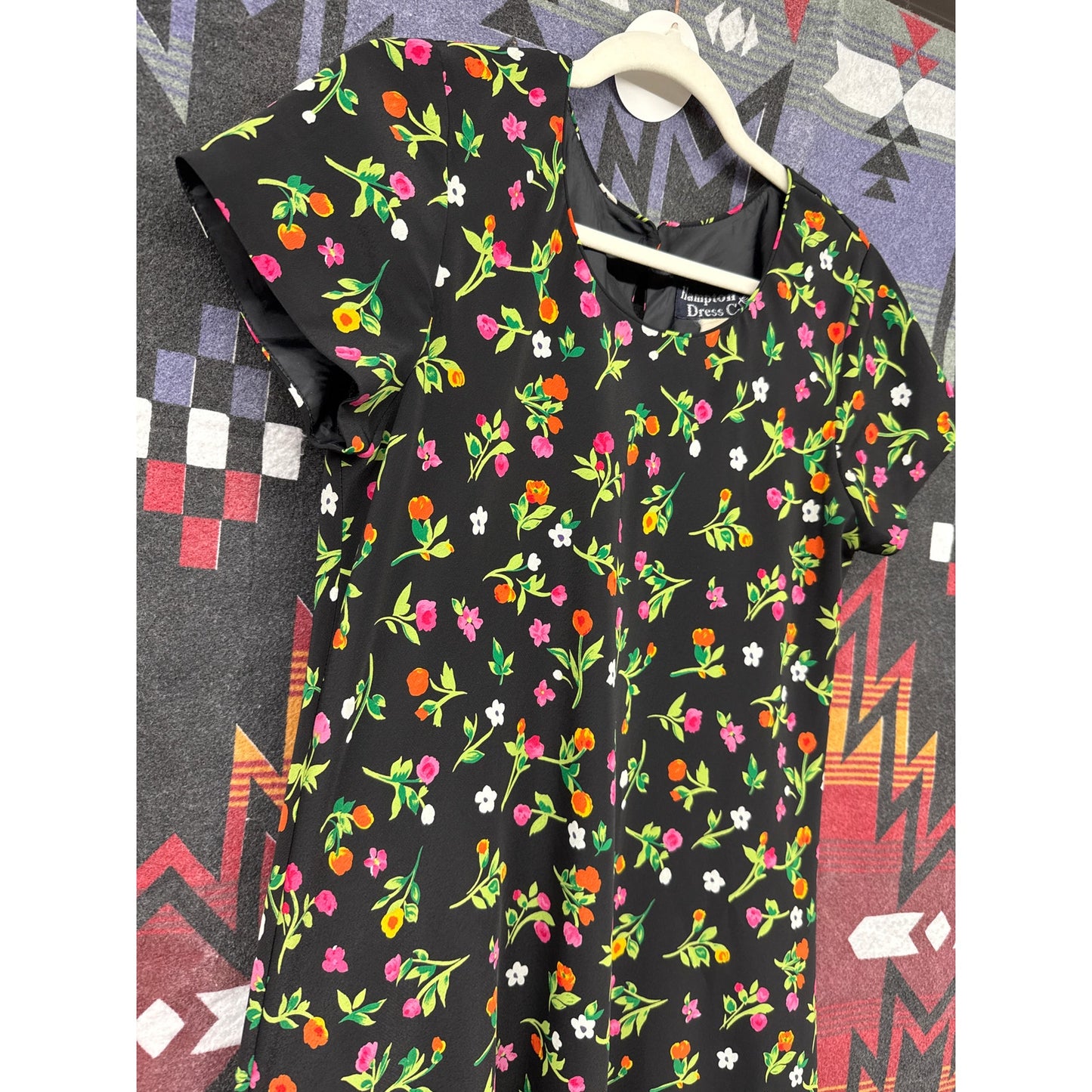 90s Vintage Hampton Dress Co Black Floral Mini Dress Girly Fairy Garden