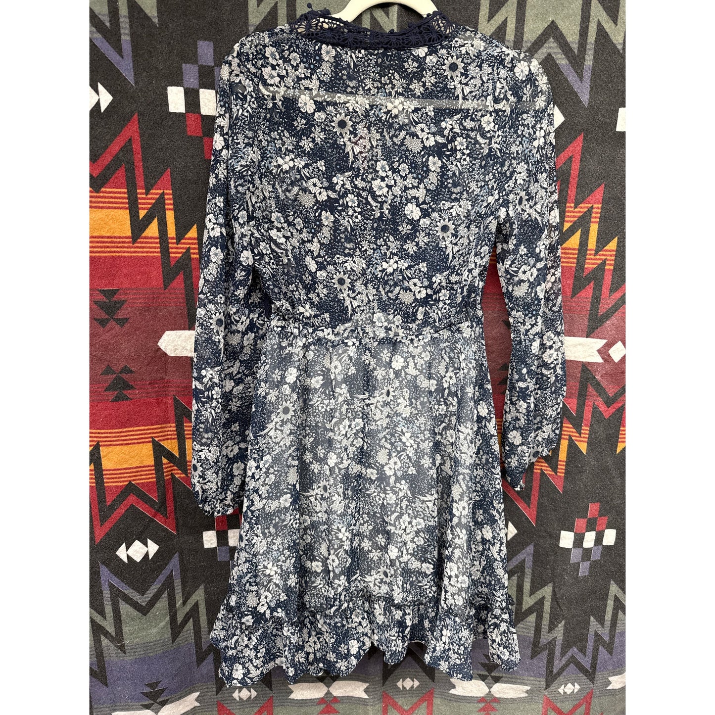 Lucy Paris Women's Sheer Blue Prairie Cottage Hippie Fairy Lace Mini Small Dress