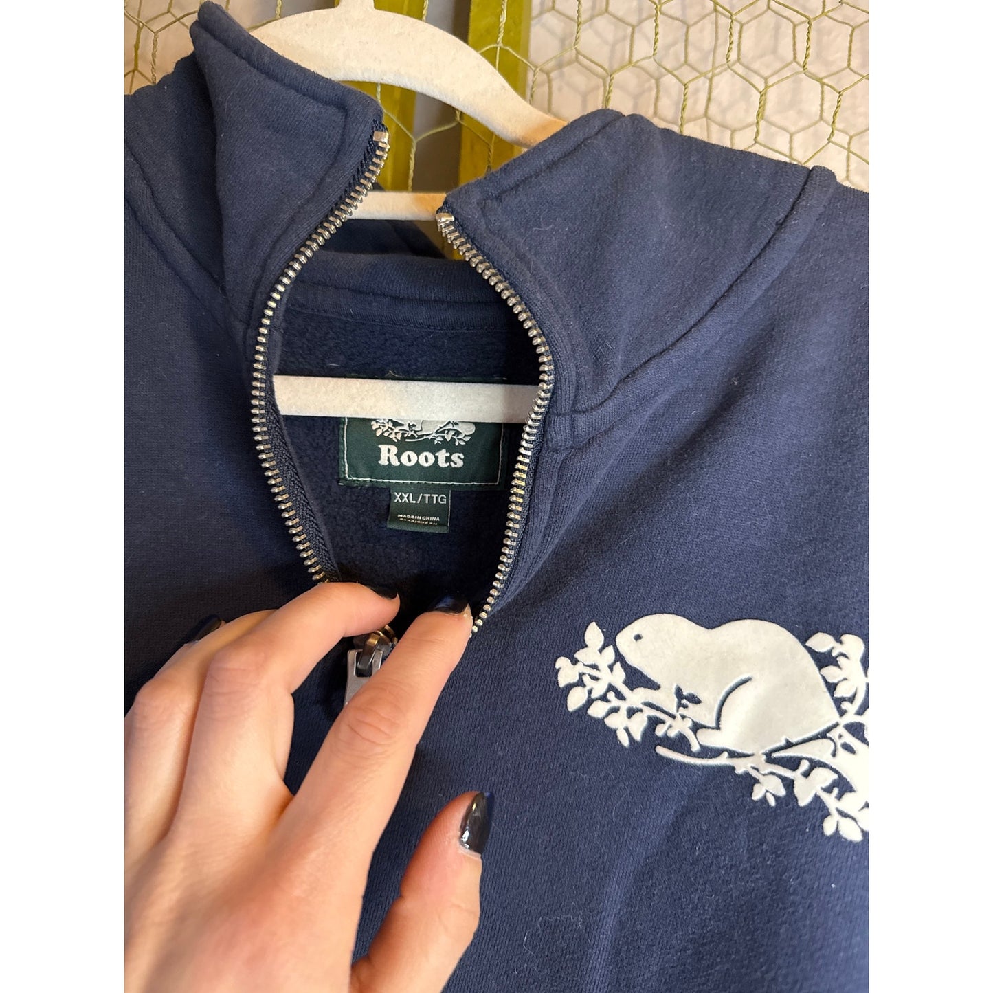 Navy Roots Quarter Zip Sweatshirt, Size 2XL