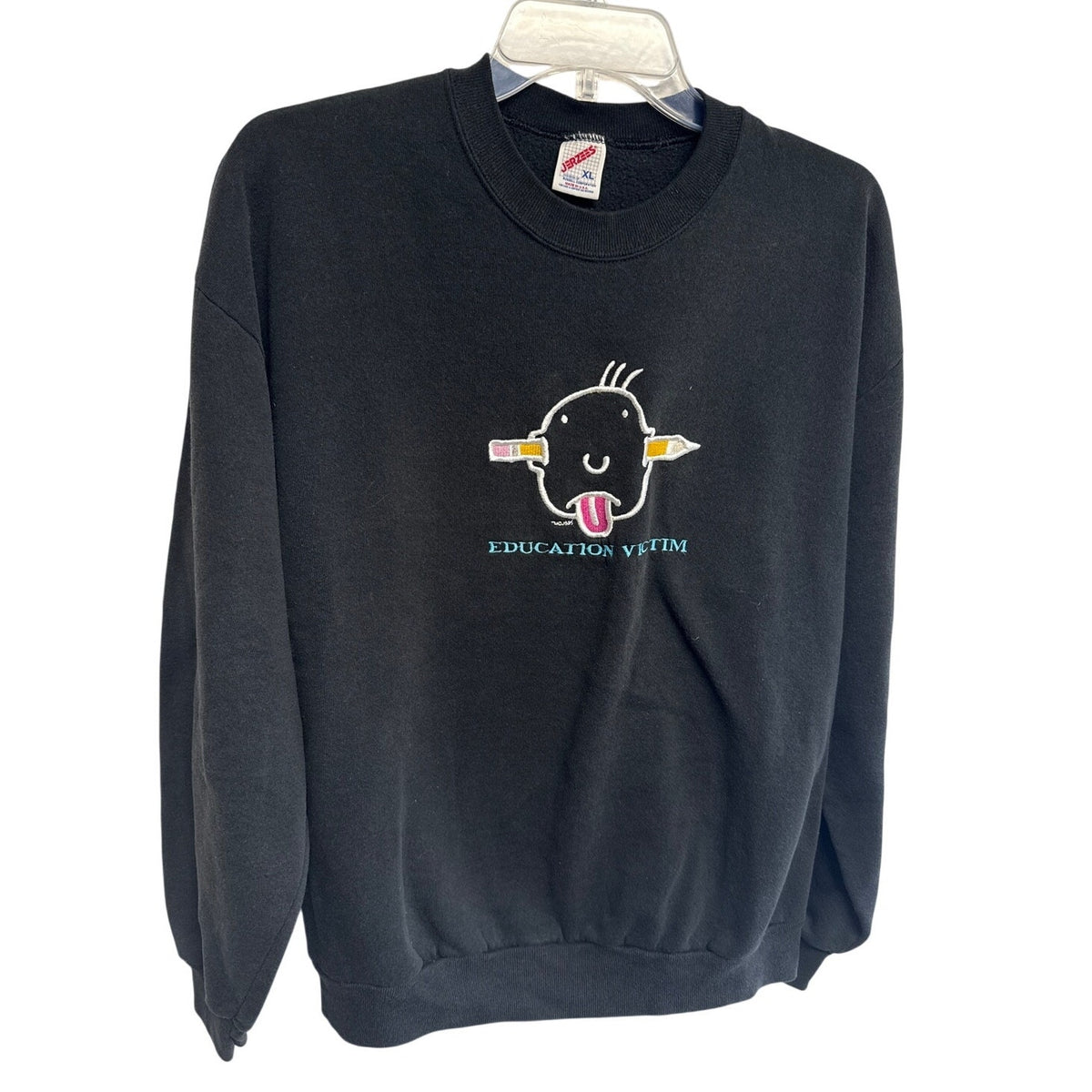 90s Vintage Education Victim Black Sweatshirt Grunge Sassy XL Cartoon Unisex