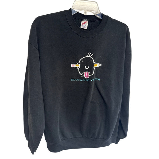 90s Vintage Education Victim Black Sweatshirt Grunge Sassy XL Cartoon Unisex