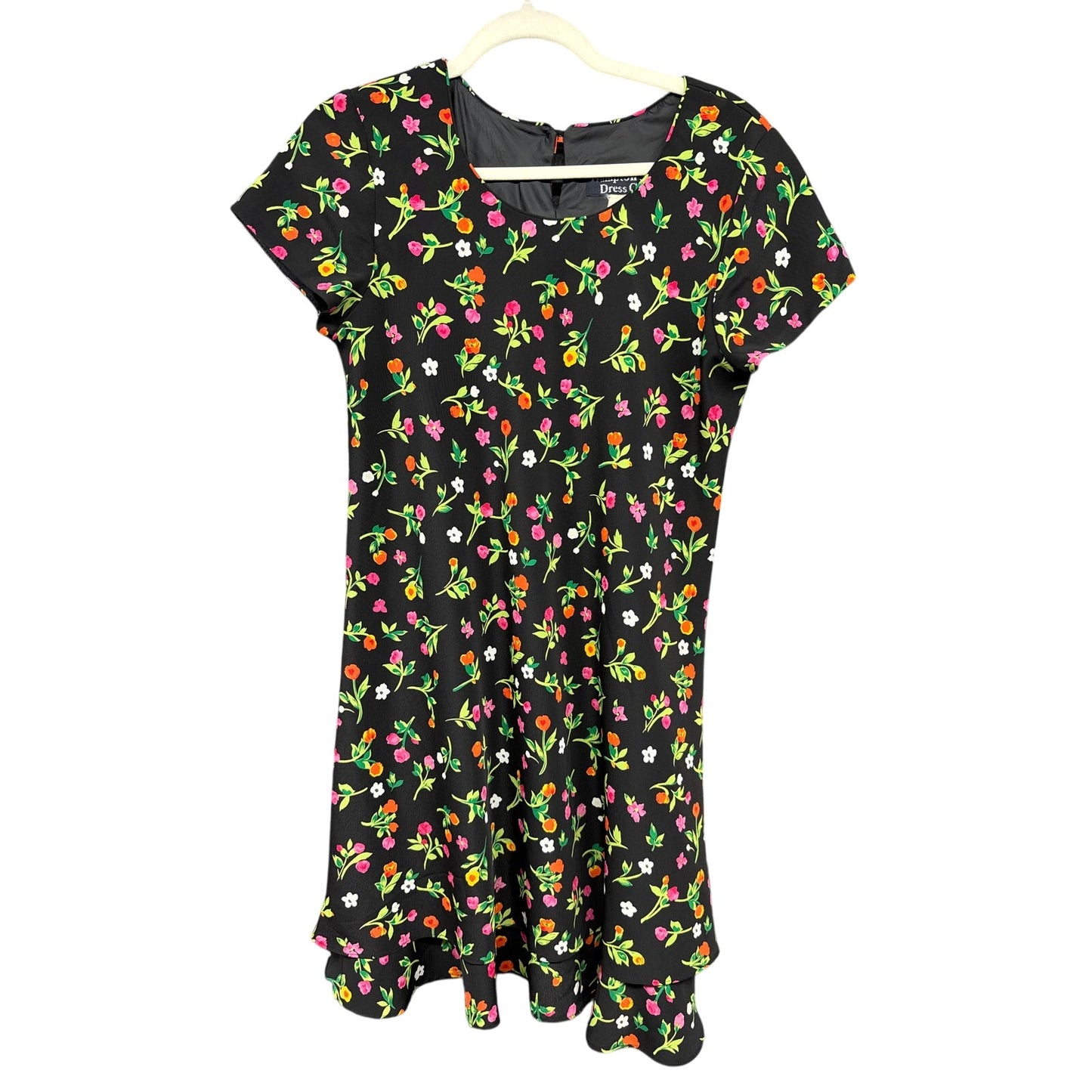 90s Vintage Hampton Dress Co Black Floral Mini Dress Girly Fairy Garden