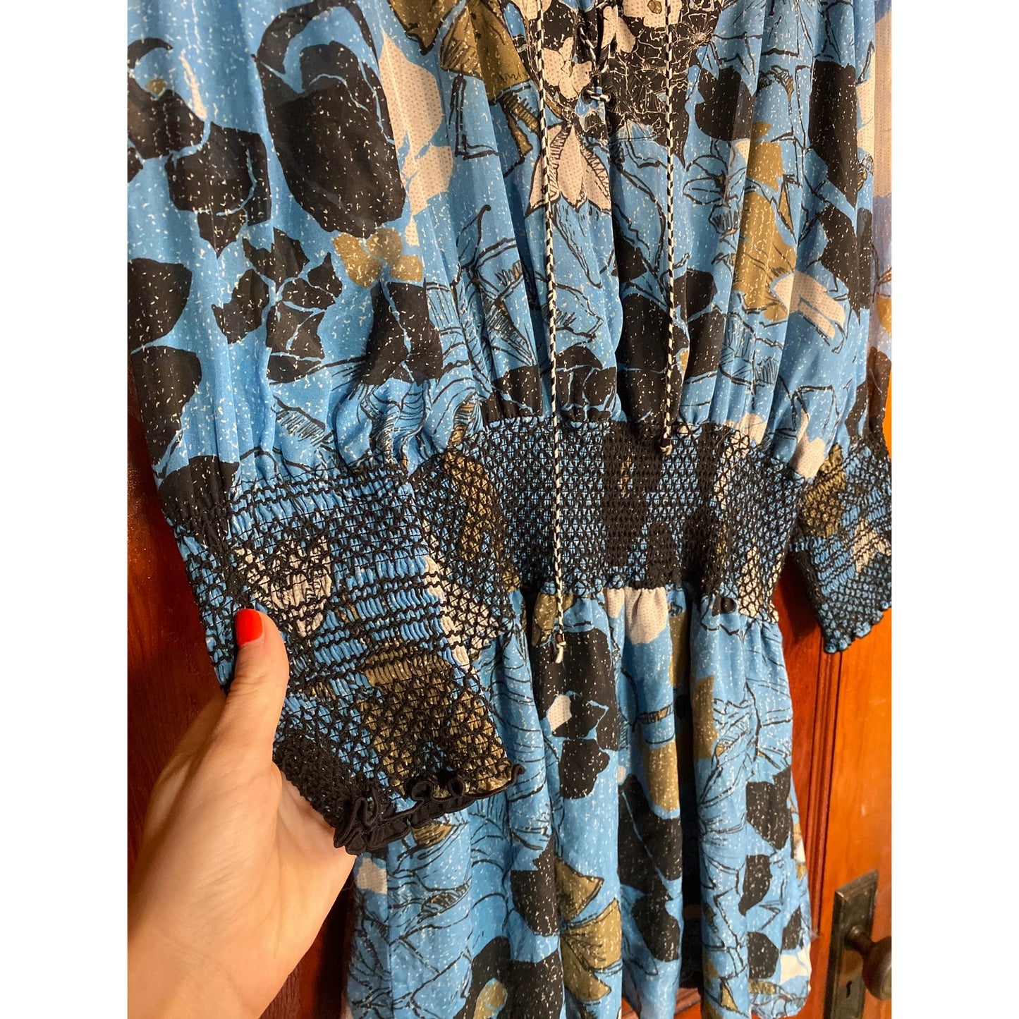 Hanley Women's 70s Inspired  Floral Drop Waist Batwing Bohemian Dress 6