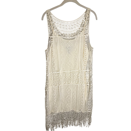 Lauren Ralph Lauren Dress Large Cream Sexy Crotchet Beach Wedding Western Fringe