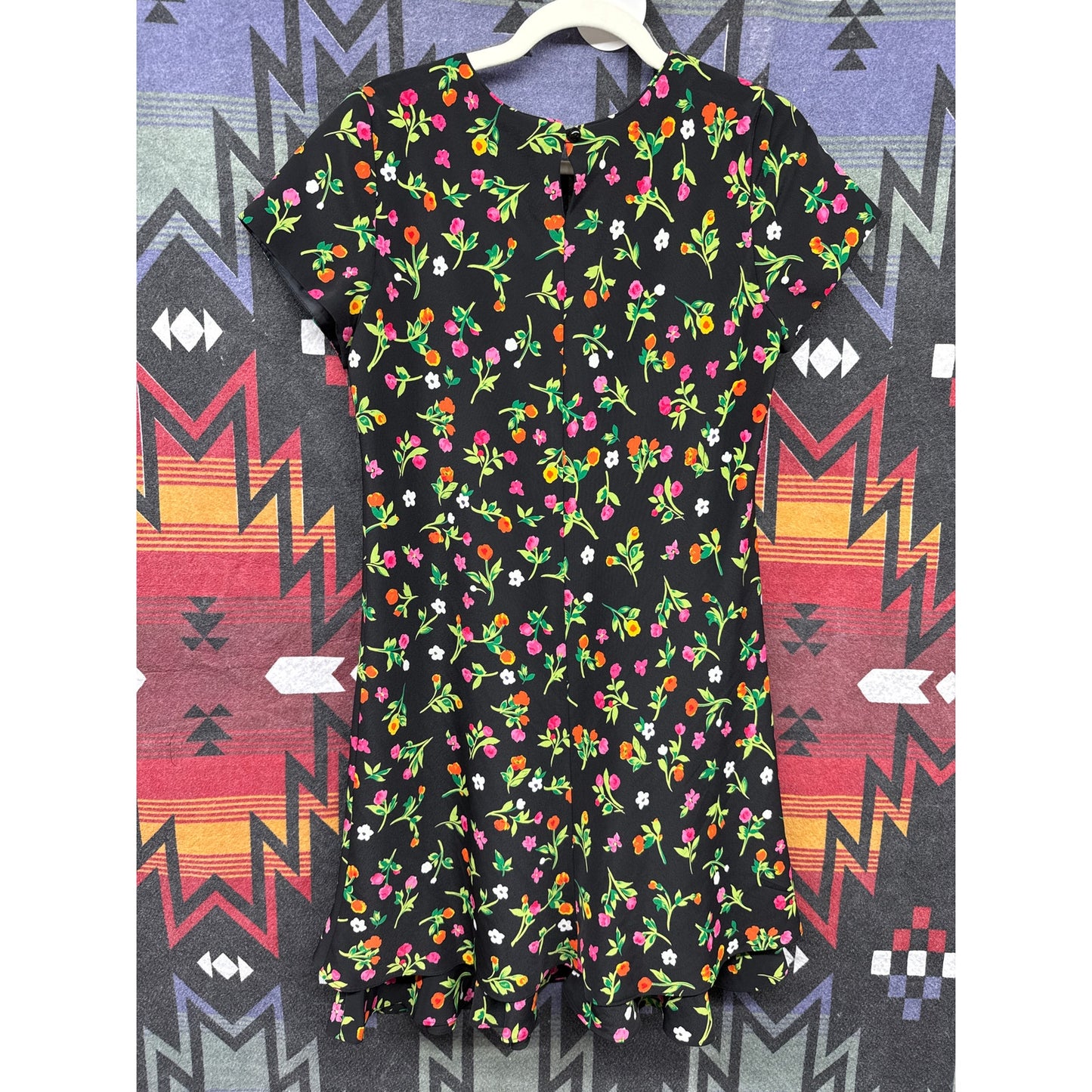 90s Vintage Hampton Dress Co Black Floral Mini Dress Girly Fairy Garden