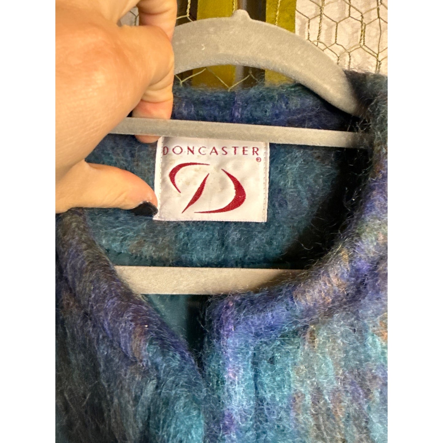 Doncaster Women's Vintage Open Jacket, Size 14, Blue Green Mohair