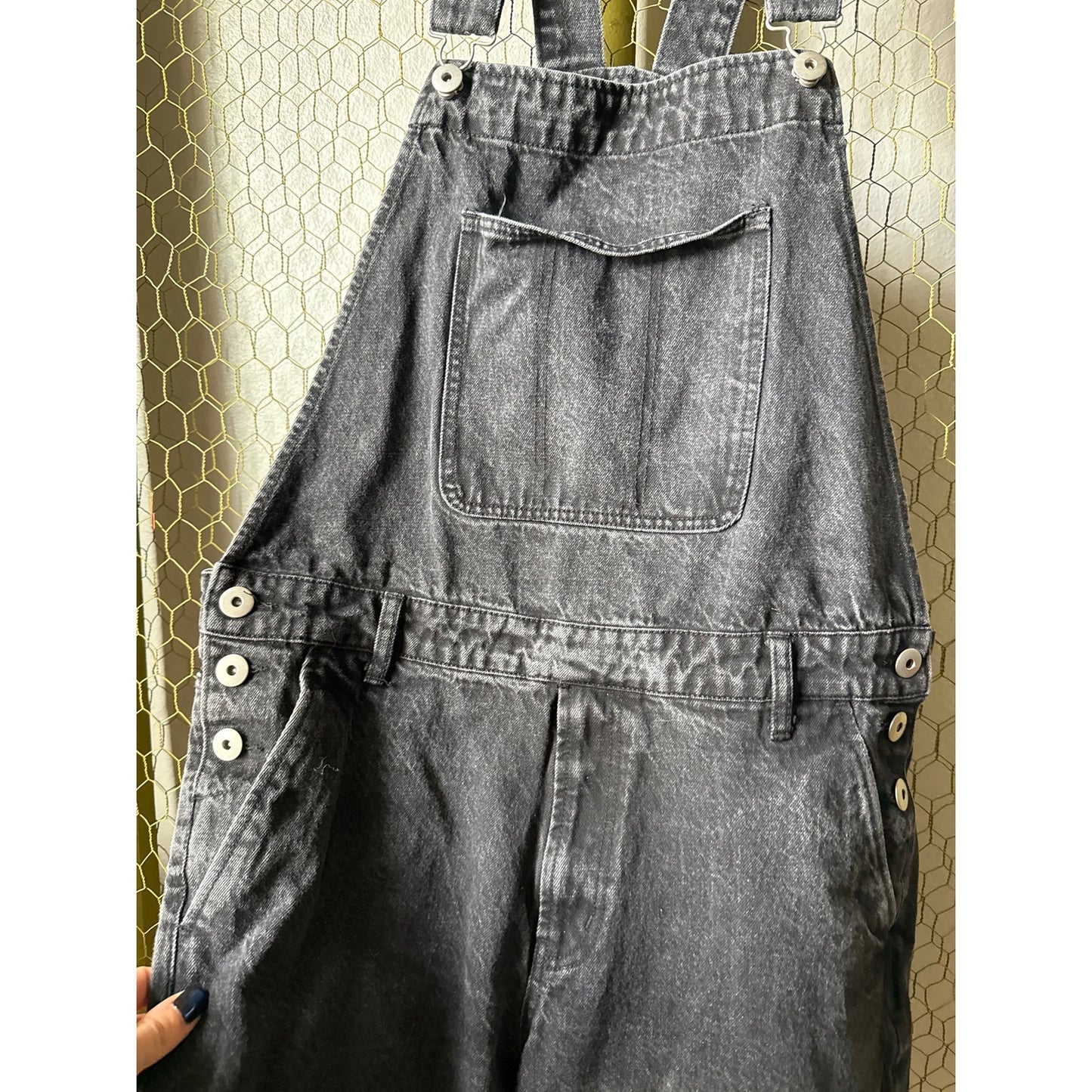 Forever 21 Men's Large Unisex Cut Off Black Distressed Overalls Grunge Skater