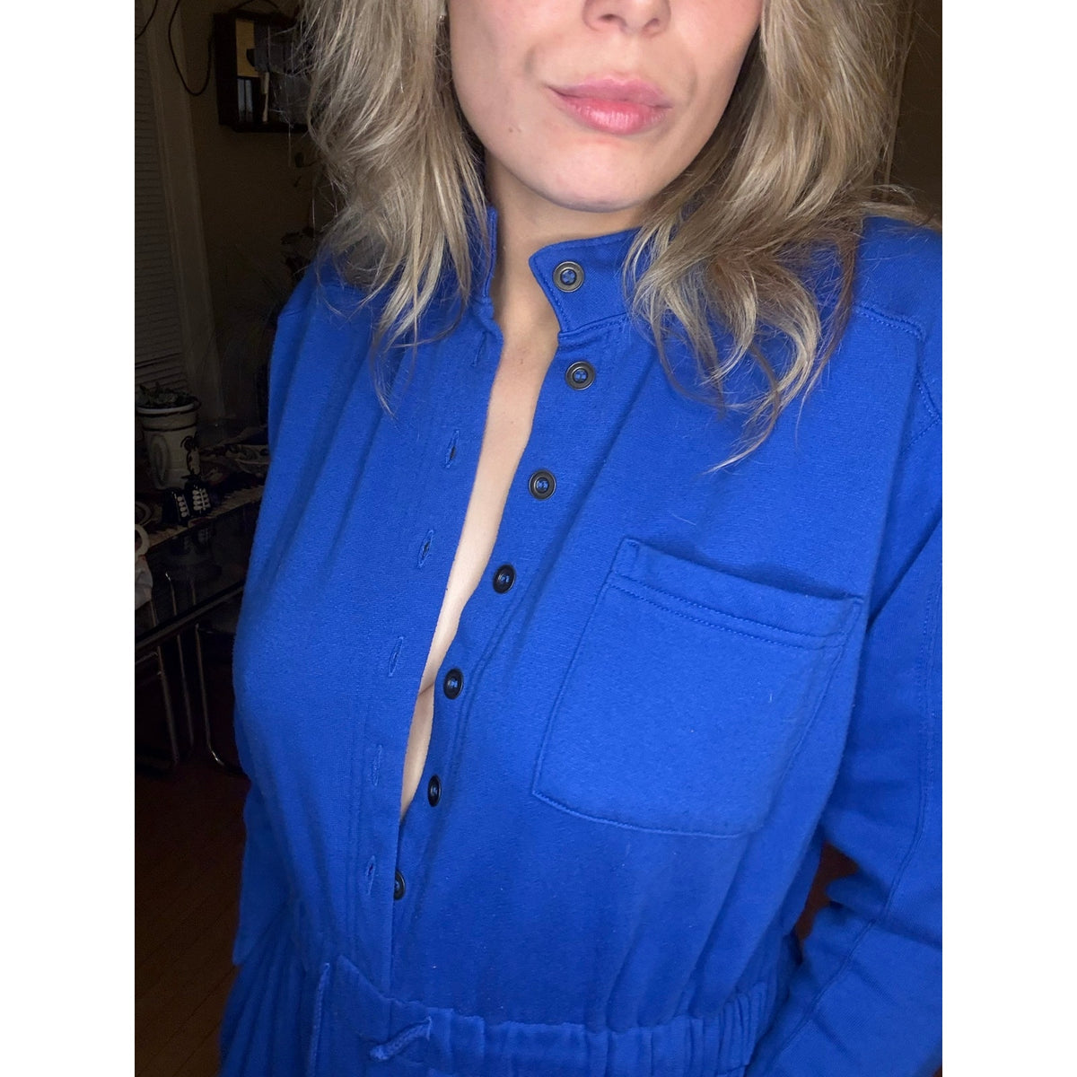 80s Vintage Elle Macpherson Blue Jumpsuit Medium Cozy Winter Pajamas Layer