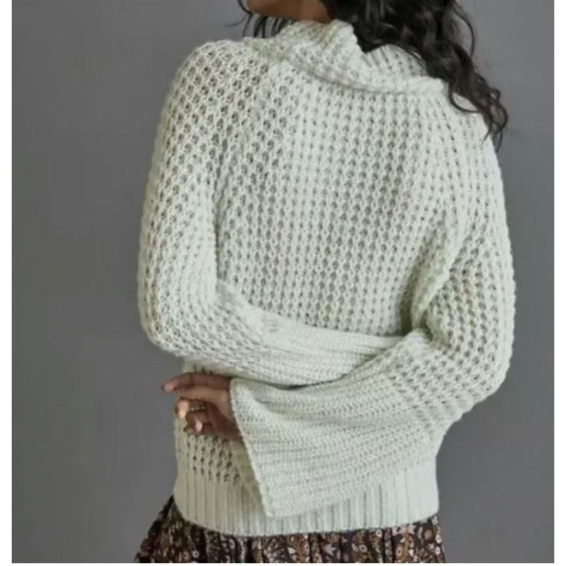 Anthropologie Maeve Wool Blend Dionne Bell Sleeve Sweater Mint Stretchy Medium