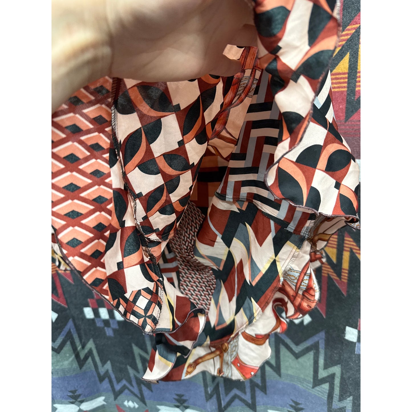 ZARA Women Patchwork Equestrian Belt Scarf Print Dress Ruffle Festival Medium