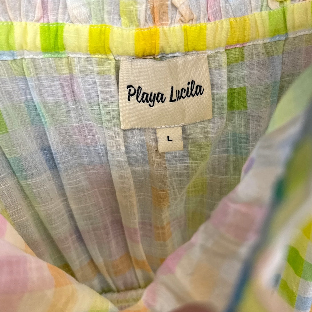 Playa Lucila Maxi Dress In Rainbow Gingham Large Cottage Pride Boho
