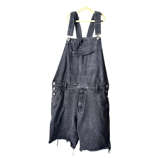 Forever 21 Men's Large Unisex Cut Off Black Distressed Overalls Grunge Skater