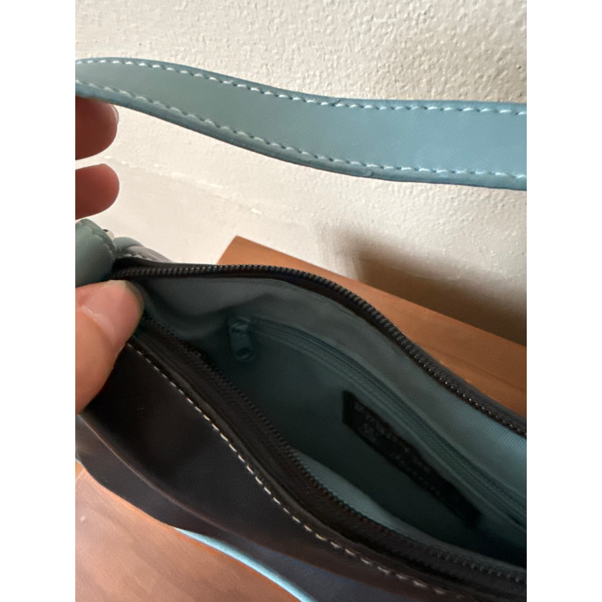 Vintage Frankie and Johnnie Mini Purse Leather M Black Blue 90s Y2K