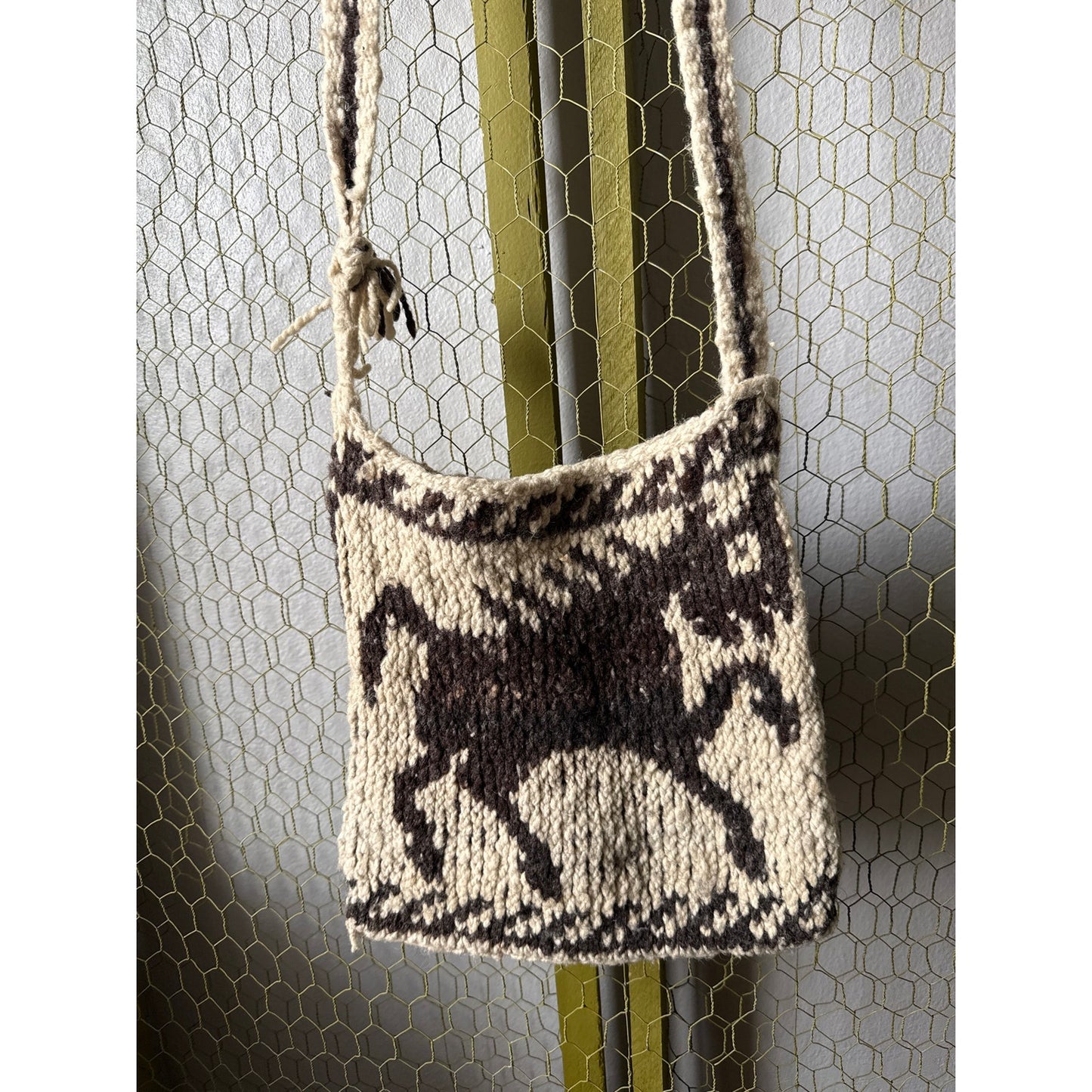 Vintage 70s Western Horse Cowgirl Rodeo Country Wool Knit Crossbody Purse